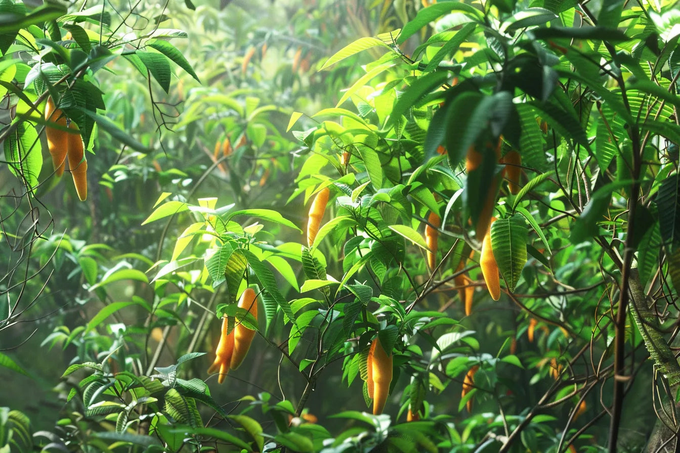 beautiful Tabernanthe iboga live plant tree with orange fruit